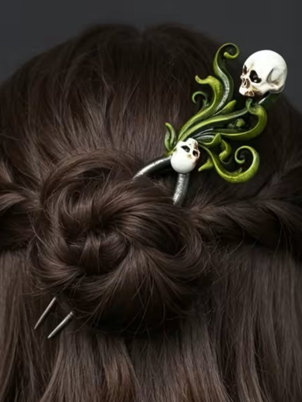 Scrolling Vines, Double Skull Hook Hairpin, Dark Style Hair Comb Z4